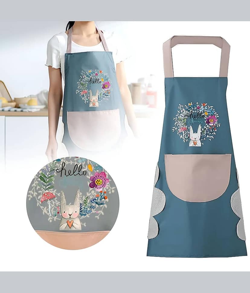 Radhe Creation PVC Printed Kitchen Apron with 1 Center Pocket ( Pack of 1 )