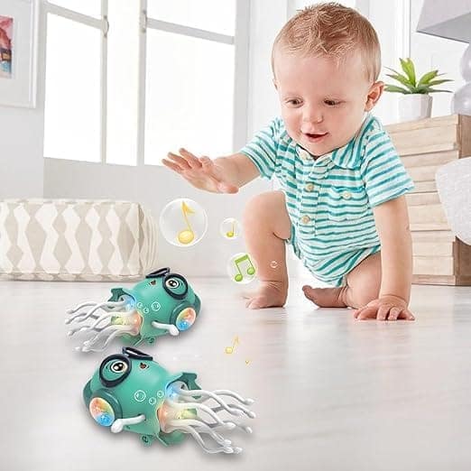 Dancing Jellyfish Toy with Music & LED Lights for Kids | 360° Rotating Bump-and-Go Interactive Toy with Smart Obstacle Sensor | Battery Operated Light-Up Jelly Fish Toy for Boys & Girls (Random Color, Battery Not Included) view 4