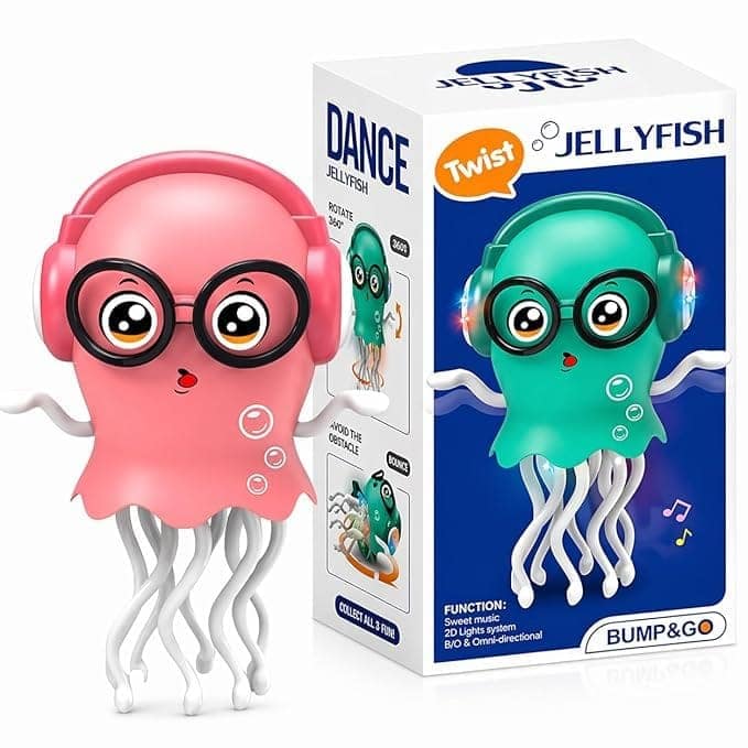 Dancing Jellyfish Toy with Music & LED Lights for Kids | 360° Rotating Bump-and-Go Interactive Toy with Smart Obstacle Sensor | Battery Operated Light-Up Jelly Fish Toy for Boys & Girls (Random Color, Battery Not Included) view 5