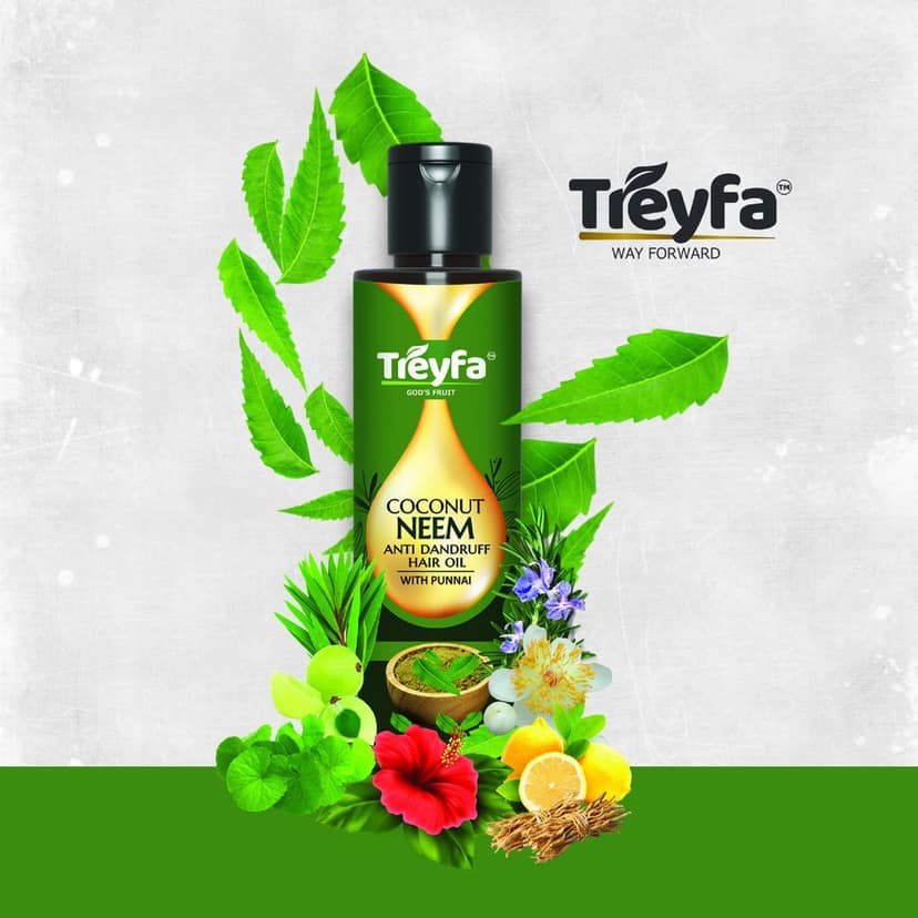 Treyfa Coconut Neem anti dandruff oil for dandruff & lice free strong silky hair(*200ml) view 4