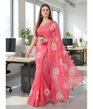 ANAND SAREES Cotton Printed Kasavu Saree With Unstitched Blouse Piece ( BLUE )
