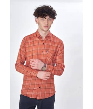 Somore Cotton Blend Regular Fit Checks Full Sleeves Men's Casual Shirt - Fluorescent Orange ( Pack of 1 )