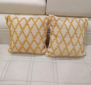 BulkySanta handtufted Cotton Cushion Covers for Sofa, 16 in x 16 in (Diamond Yellow)