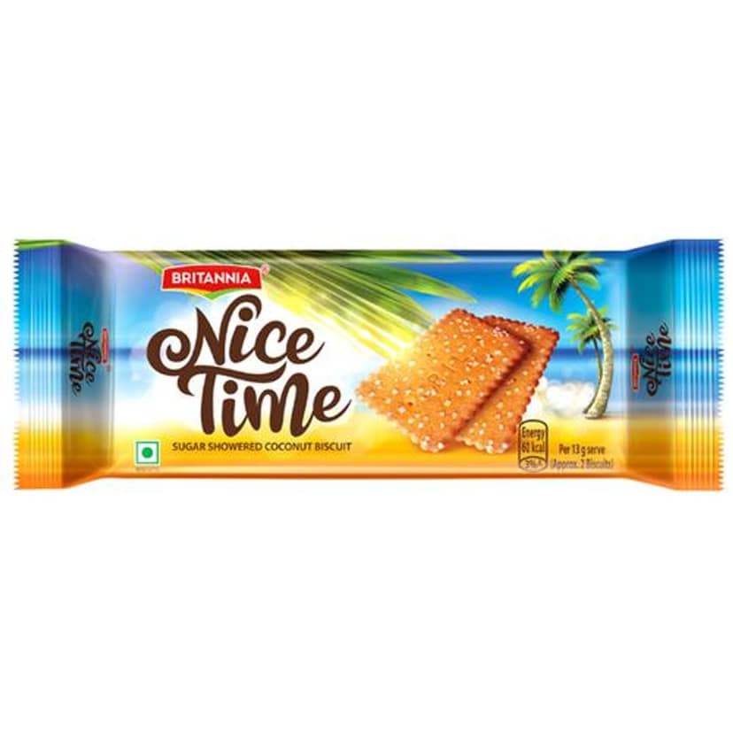 Britannia Nice Time Coconut Biscuit - Ready To Eat, Crunchy & Sweet, 143 g