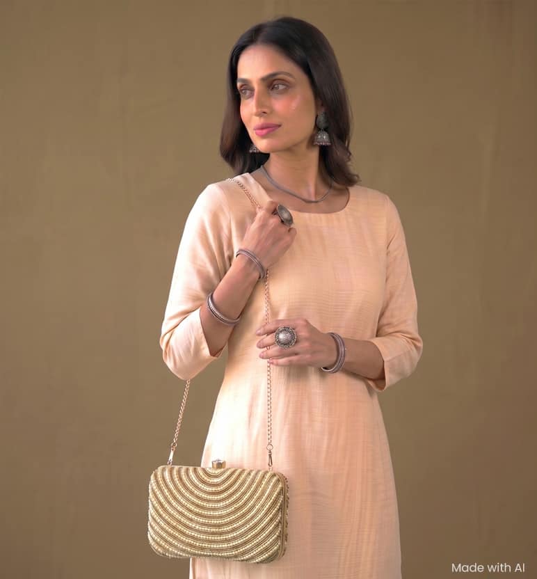Handcrafted Pastel Zardozi Box Clutch - golden grass view 2