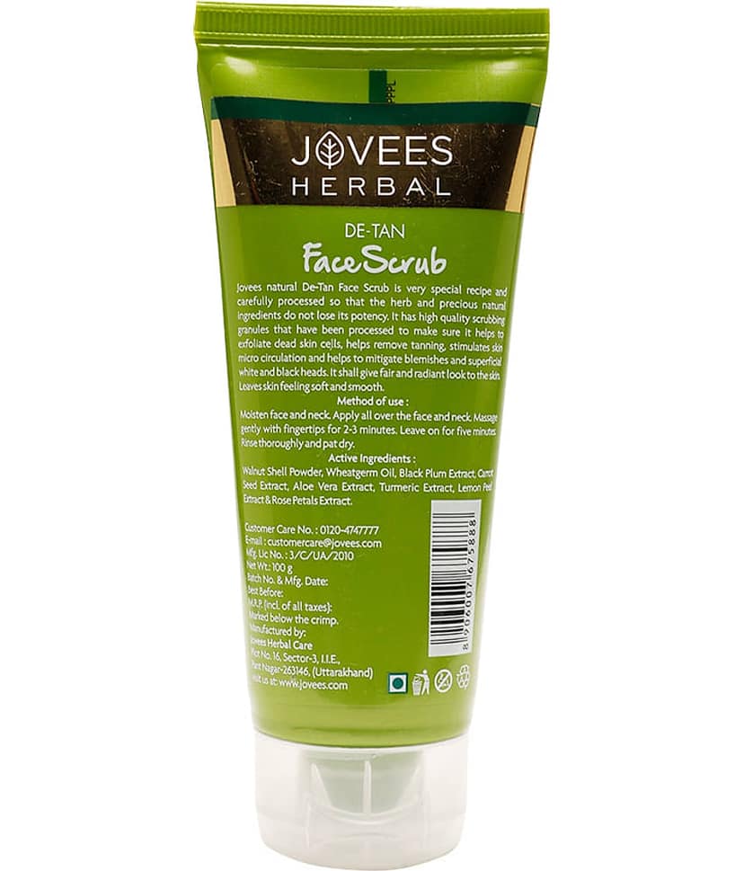 Jovees Herbal Detan Face Scrub With SPF For Removes Tanning For All Skin Type, 100gm (Pack of 1) view 2