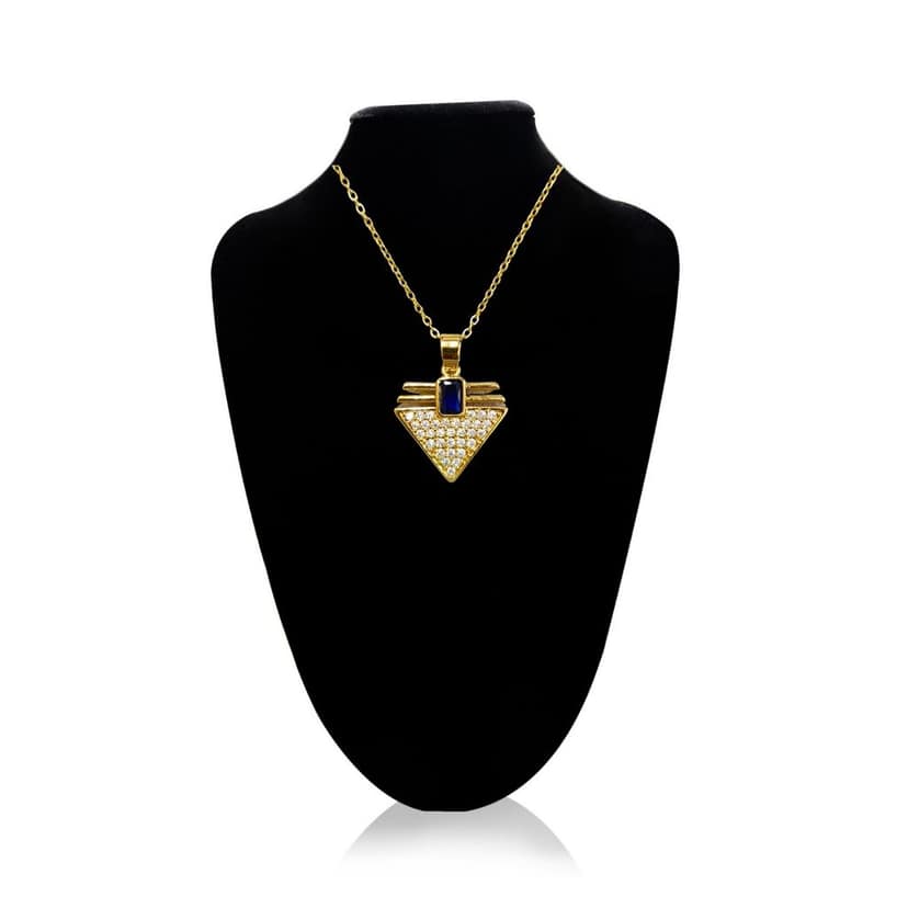 Gold-plated Triangle Pendant Necklace with Blue Center Stone view 2