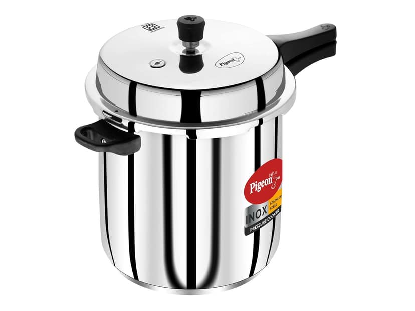 Pigeon Inox Stainless Steel Pressure Cooker Outer Lid, Induction Base, Silver - 10 Litre