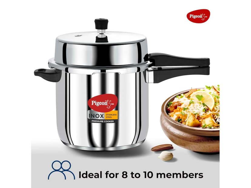 Pigeon Inox Stainless Steel Pressure Cooker Outer Lid, Induction Base, Silver - 10 Litre view 2