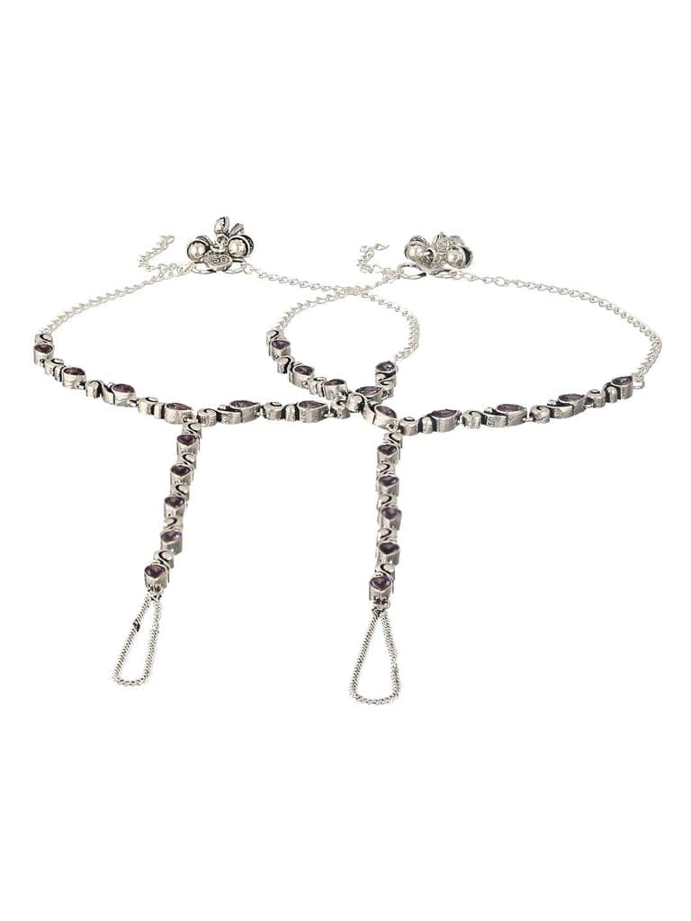 Silver Oxidised Stone Studded Foot Harnass Anklet Payel view 2