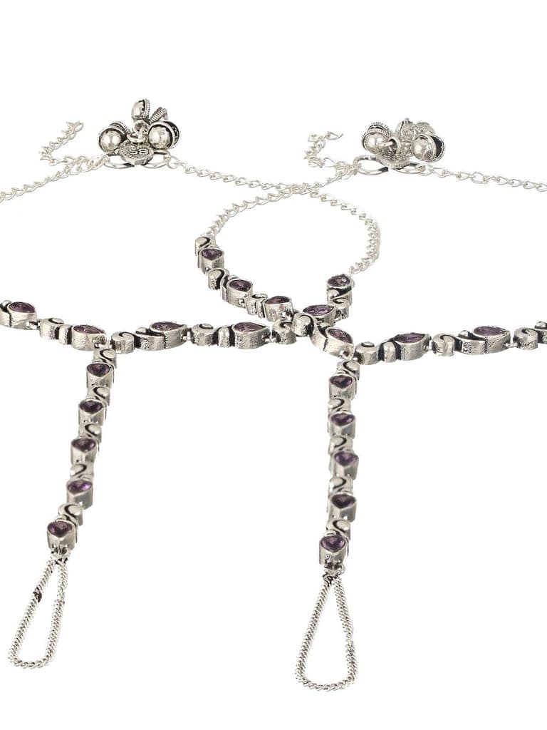 Silver Oxidised Stone Studded Foot Harnass Anklet Payel view 4