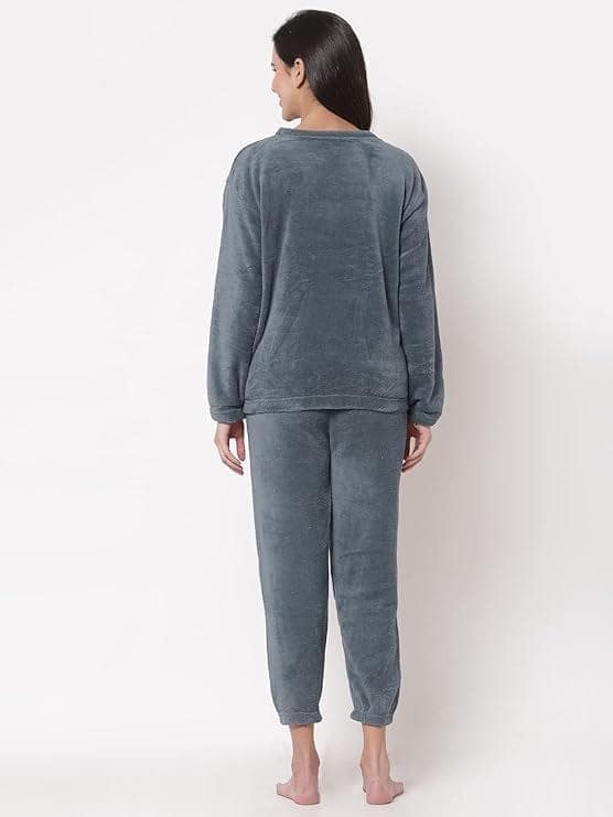 Ukal Women Winter Nightsuit Ladies Fur Nightwear Warm Night Suit for Girls Night Dress Pyjama Set Women's Full Sleeve Top and Pajama Pants Regular Fit Round Neck Pyjama Set view 6