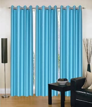 Panipat Textile Hub Semi-Transparent Eyelet Door Curtain 7 ft Pack of 3 -Aqua