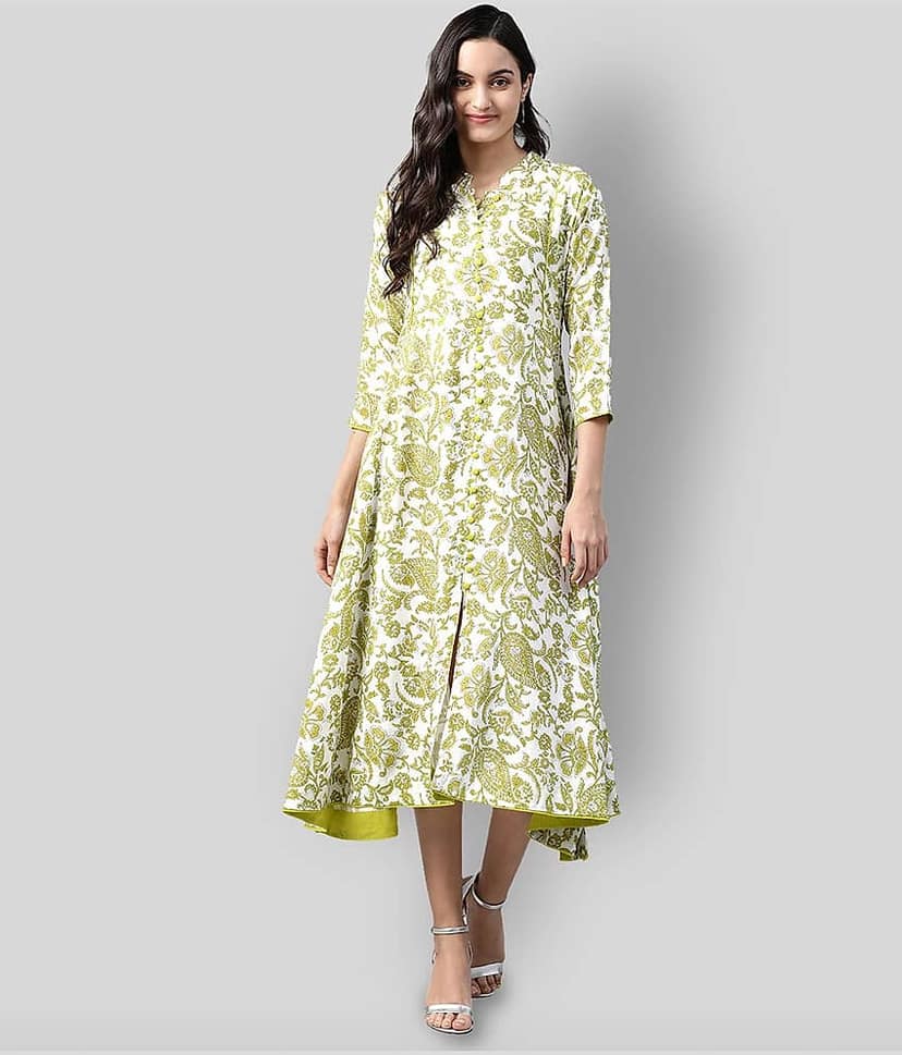 HIGHLIGHT FASHION EXPORT Women Viscose Printed Ethnic Dress ( Multicolor )