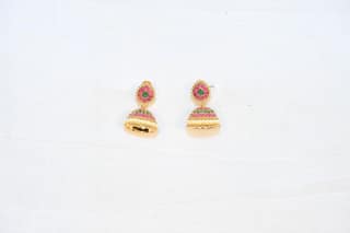 14KT Gold Plated Ruby and Emerald Jhumka Earrings