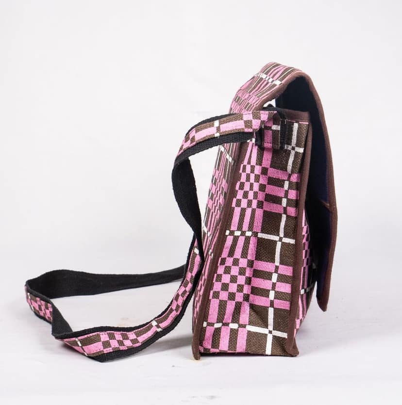 Retro Checkered Canvas Crossbody Bag with Adjustable Strap view 3