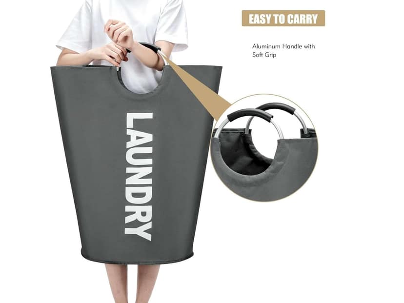Homeness XL Laundry Basket 90L, Collapsible Hamper with Aluminium Handles, Water-Resistant Oxford Cloth Bag, Foldable Clothes Bin, 79x38cm - Dark Grey view 4
