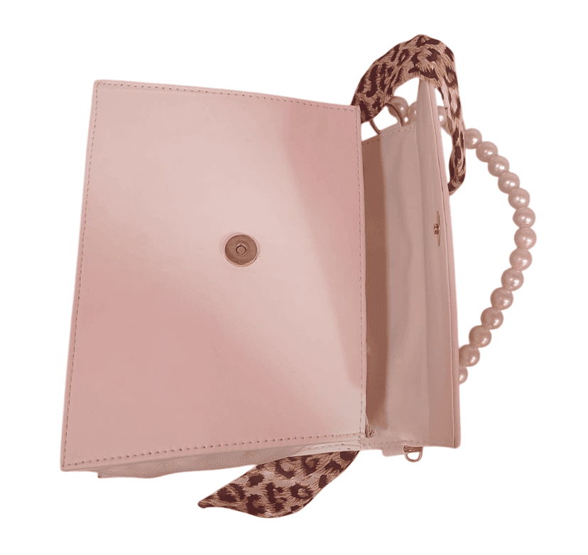 White Ted Baker London Small Crossbody Bag with Pearl Handle and Leopard Print Scarf view 4