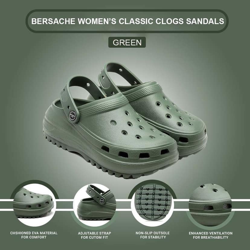 Bersache Extra Soft Classic Casual with Back Strap Regular wear with Ultra Soft & Flexibility Technology Clog for Women's view 5