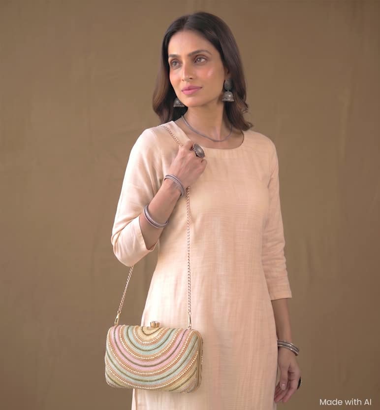 Handcrafted Pastel Zardozi Box Clutch - carousel pink view 2