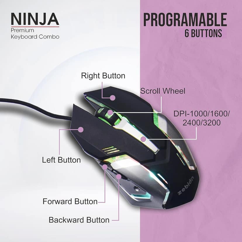 Zebion Ninja Gaming Keyboard and Mouse Combo - Black view 3