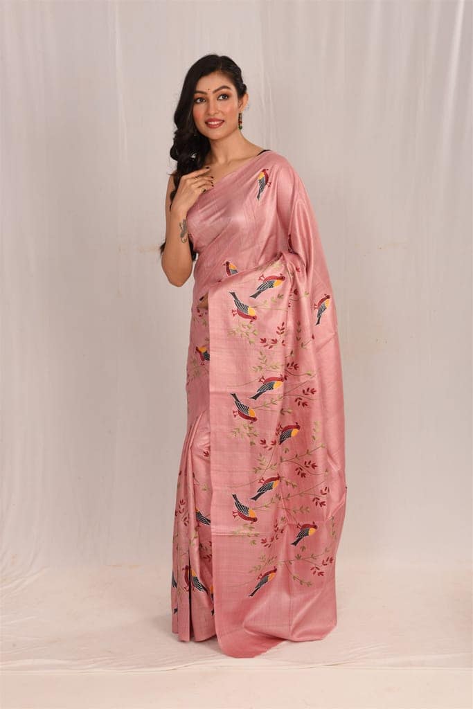 Jharcraft Reeled Tasar Dyed Machine Embroidery Saree(SA03143) view 3