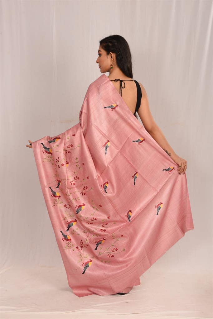 Jharcraft Reeled Tasar Dyed Machine Embroidery Saree(SA03143) view 4