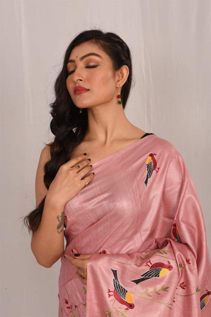Jharcraft Reeled Tasar Dyed Machine Embroidery Saree(SA03143) view 5