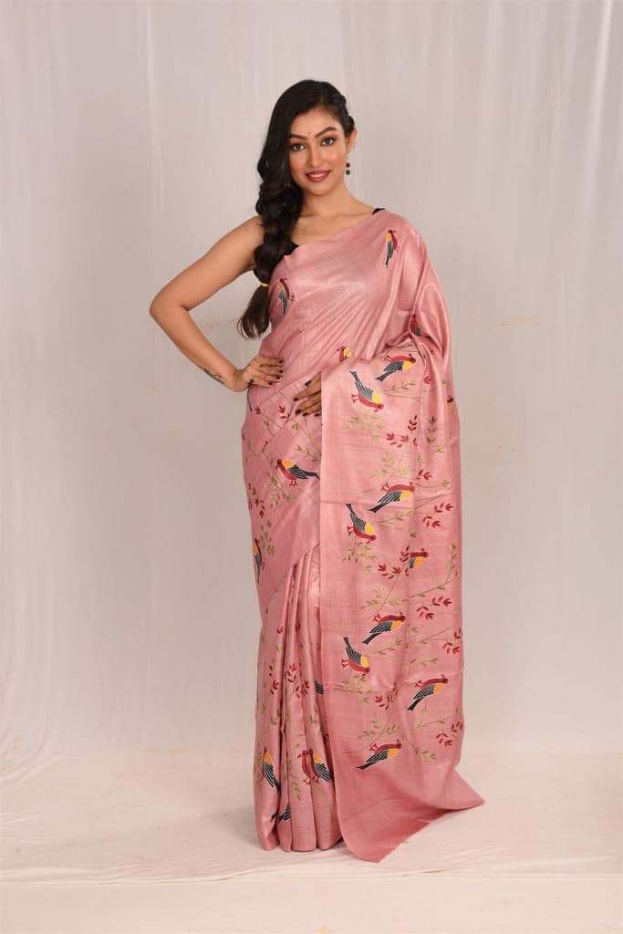 Jharcraft Reeled Tasar Dyed Machine Embroidery Saree(SA03143) view 6