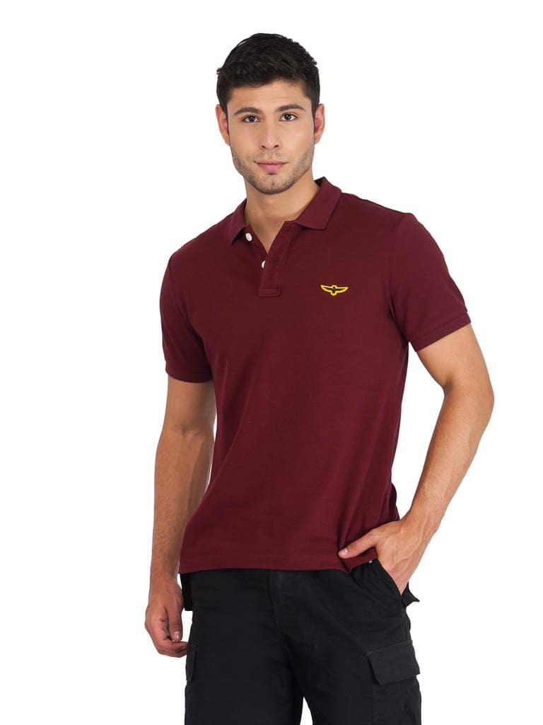Solid Polo Shirt-POMEGRANATE