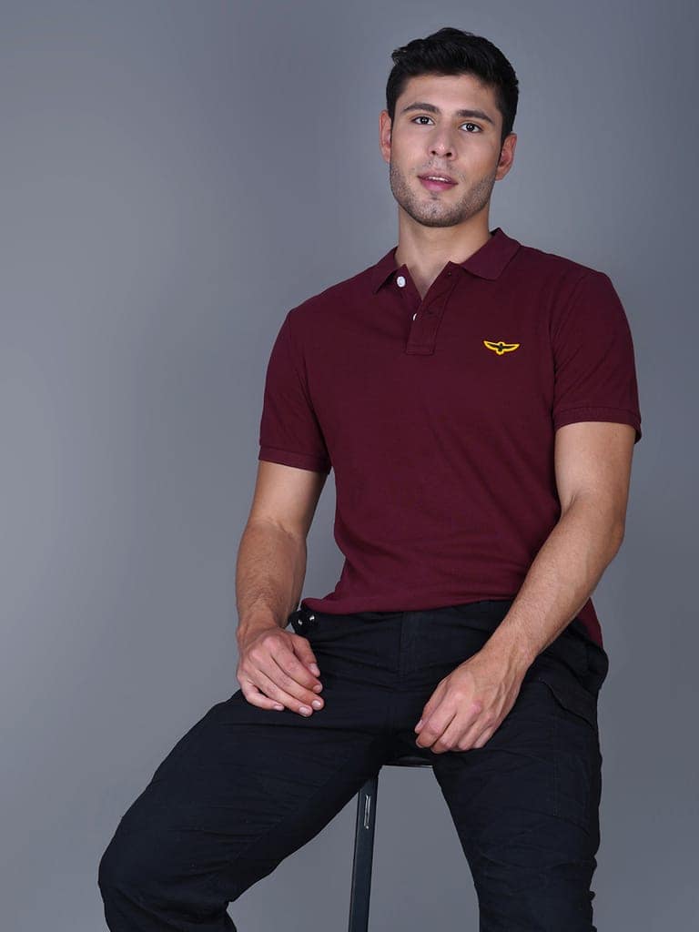 Solid Polo Shirt-POMEGRANATE view 4