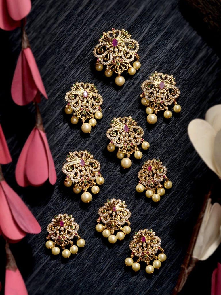 Set Of 9 Gold Toned Red AD Pearl Beads Chotis view 2