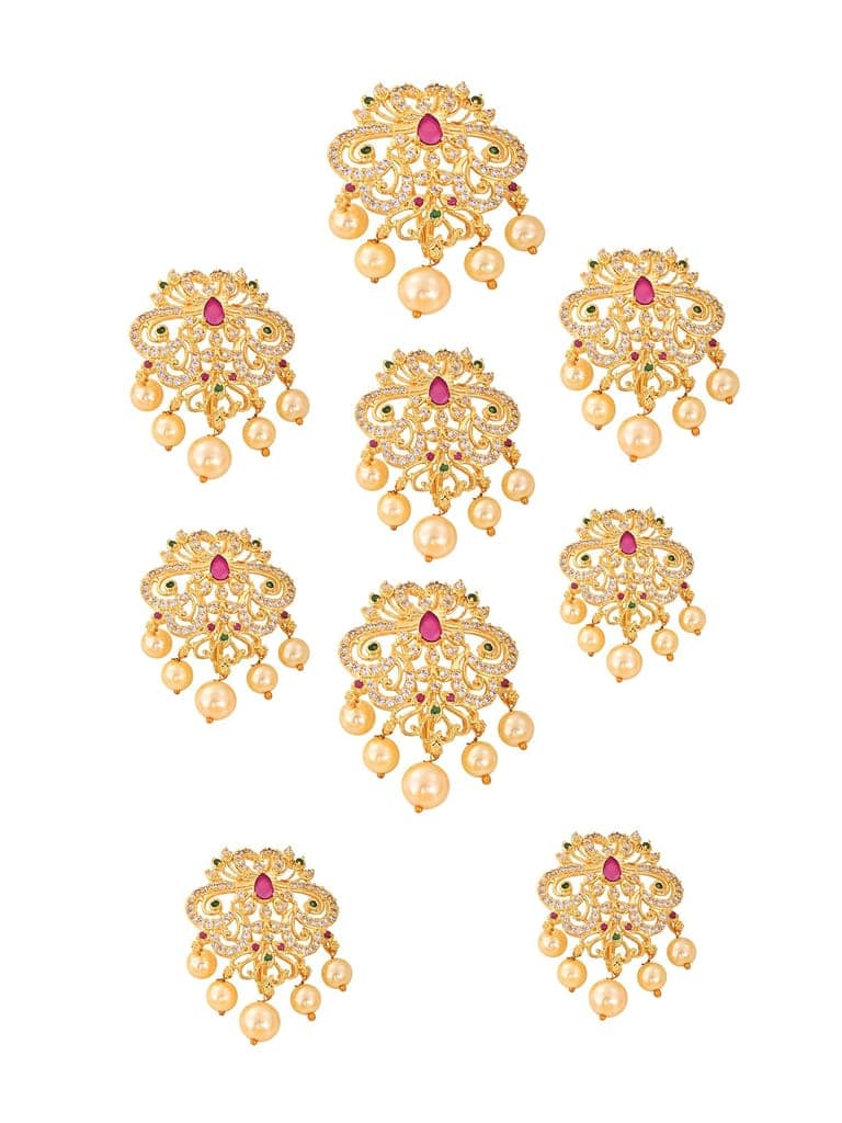 Set Of 9 Gold Toned Red AD Pearl Beads Chotis view 4