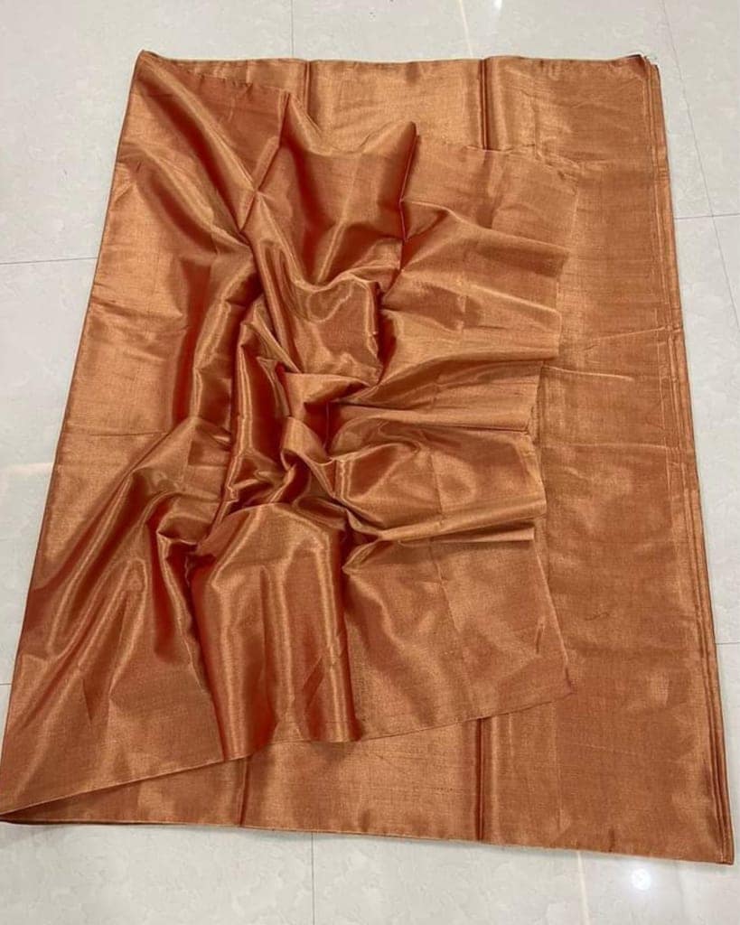 Maheshwari Tissue Silk Saree Orange Brown Color with running blouse-5321
