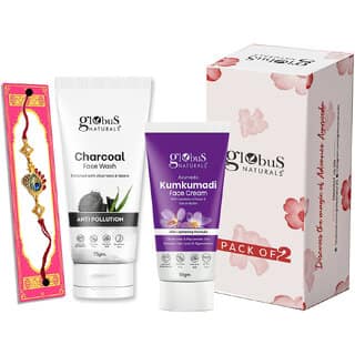 Globus Naturals Rakhi Special Combo- Charcoal Face wash 75gm & Kumkumadi Face Cream 50gm Set of 2