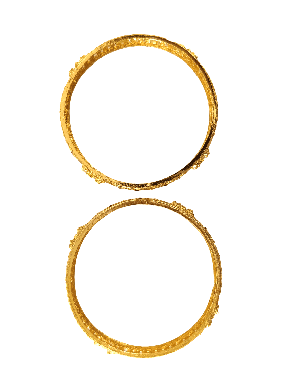 Elegant Gold-Toned Floral Cutwork Bangles with Ruby & White Stones view 2