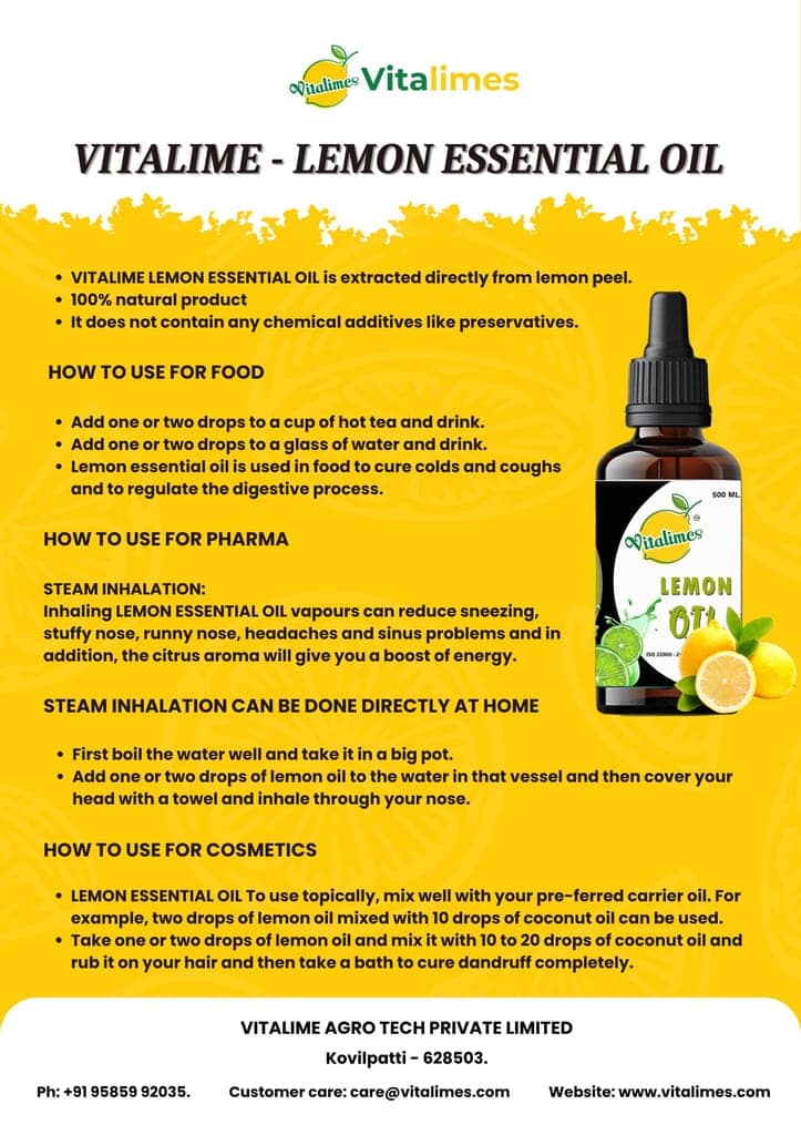 Vitalime Pure Lemon Essential Oil - Refreshing & Uplifting - 15ml view 3