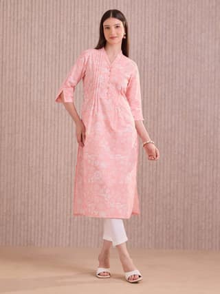 Pink Colour Pure Cotton Printed Kurti