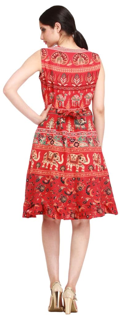 Poinsettia-Red Summer Dress from Pilkhuwa with Printed Elephants and Camels view 4