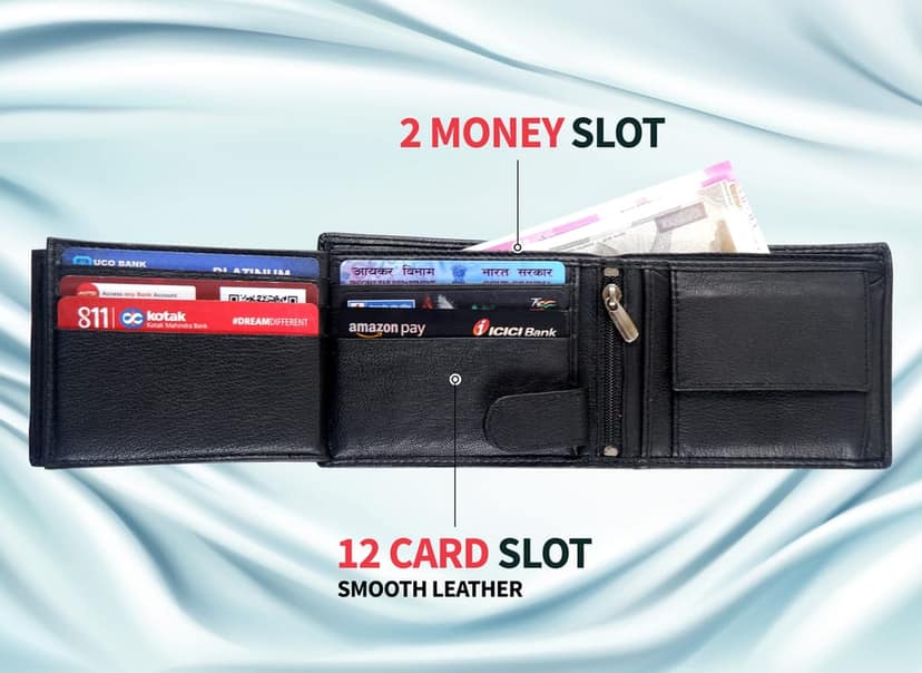 Vital King Men Travel Black Genuine Leather RFID Wallet (12 Card Slots) view 5