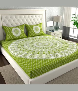 Cosito Cotton 1 Double Bedsheet with 2 Pillow Covers ( Green )