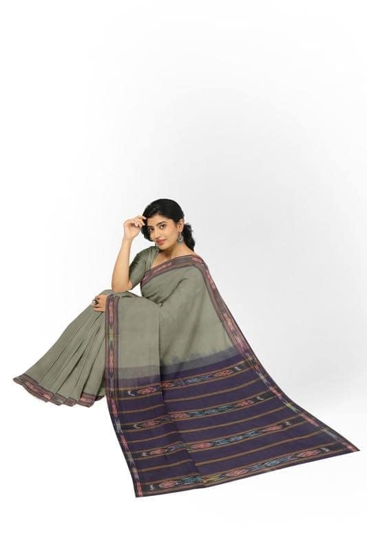 APCO Handloom (A Andhra Pradesh Govt Emporium)- Women's Traditional Pure Handloom Bandar/Polavaram Grey Cotton Saree | PBS0064 view 4