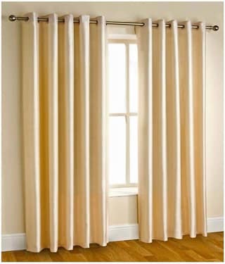 Panipat Textile Hub Solid Semi-Transparent Eyelet Door Curtain 7 ft Pack of 2 -Beige
