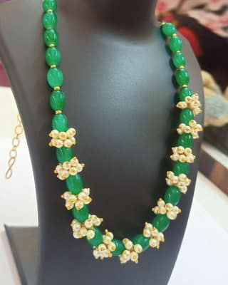 Green Onyx and Pearl Beaded Necklace