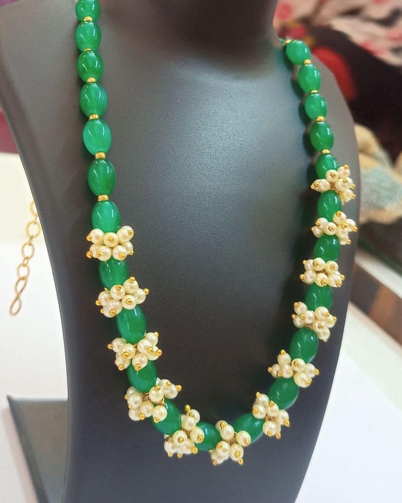 Green Onyx and Pearl Beaded Necklace