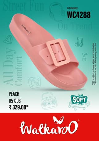Walkaroo WC4288 Peach L No 8 Ladies Slides