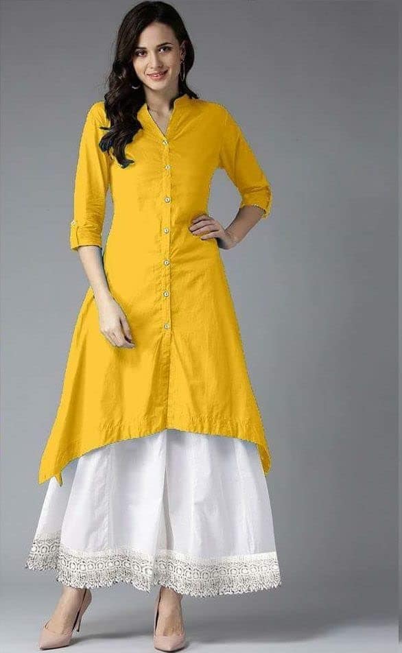 Buy & Try Women's Rayon Kurti with Crep Palazo (Medium, Baby Pink) view 2