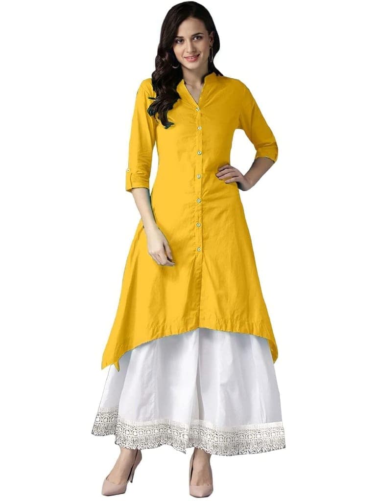Buy & Try Women's Rayon Kurti with Crep Palazo (Medium, Baby Pink) view 4