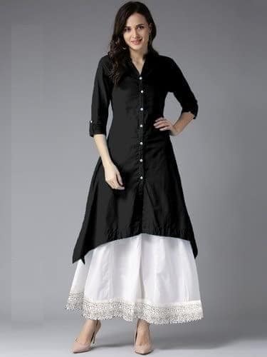 Buy & Try Women's Rayon Kurti with Crep Palazo (Medium, Baby Pink) view 8