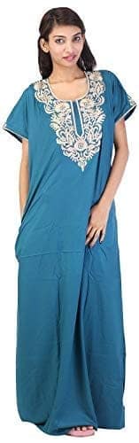 VALENCIA SLEEPWEAR Plain Embroidery Gown Maxi Nightwear Nighty Lizzy Bizzy Soft Fabric Rama Green